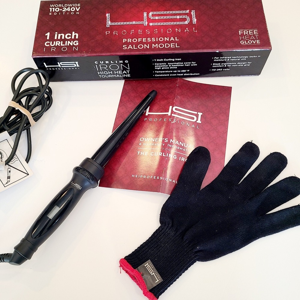 HSI Professional Groover Tapered‎ 1 Inch Ceramic Curling IRON 450 Wand Dig. LCD